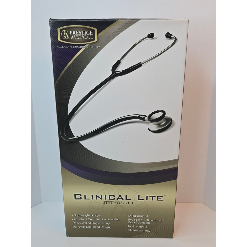 Prestige Medical Clinical Lite Stethoscope Black Silver Dual Head 121-BLK 31in